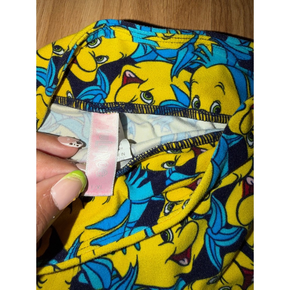 LuLaRoe Disney Kids Leggings Bundle Flounder Little Mermaid Donald Duck L/XL 2pk - Picture 3 of 5